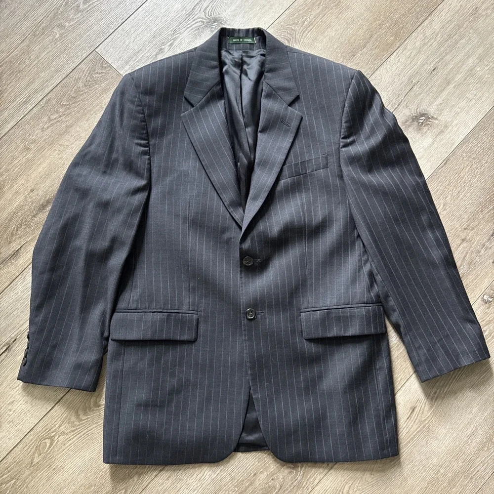 Ralph Lauren Blazer 38R Wool Sport Coat Suit Jacket Gray Pin Made in Canada #722